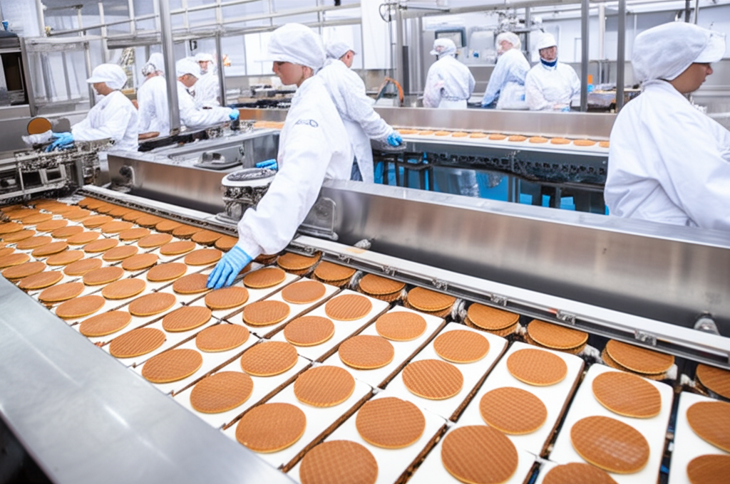 Modern stroopwafel factory production