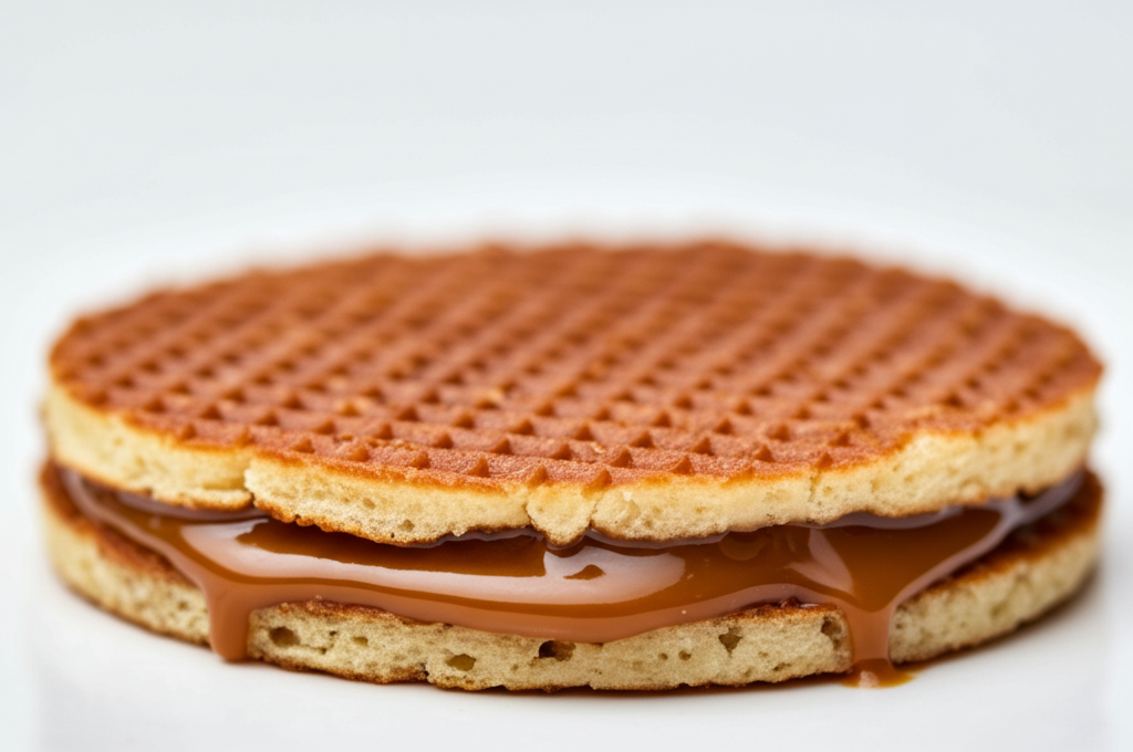 Traditional stroopwafel with visible layers and caramel filling