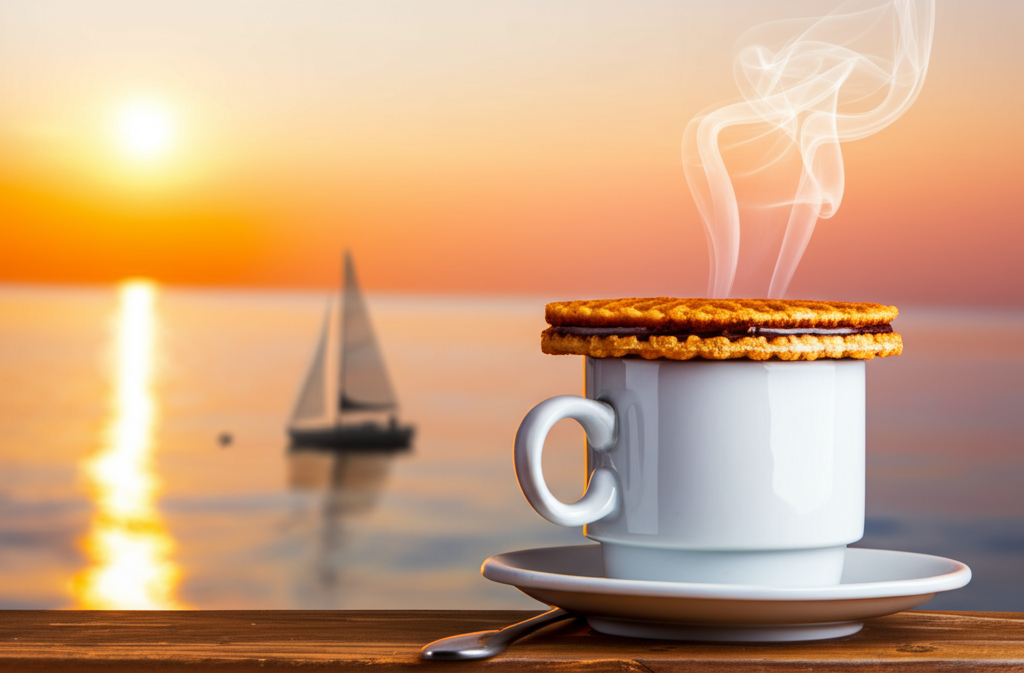 Stroopwafel warming on top of coffee cup